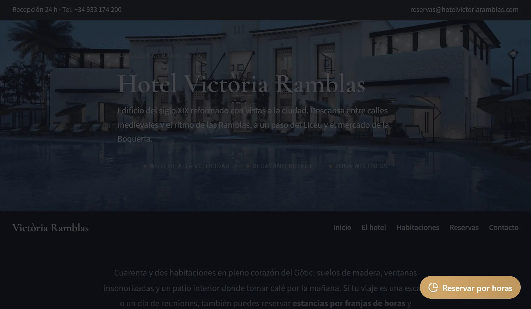 Ejemplo del widget de reserva por horas integrado en la web de un hotel